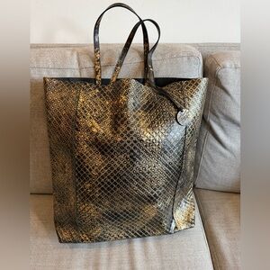 Bottega Veneta Black and Gold leather Intrecciato Mirage large tote